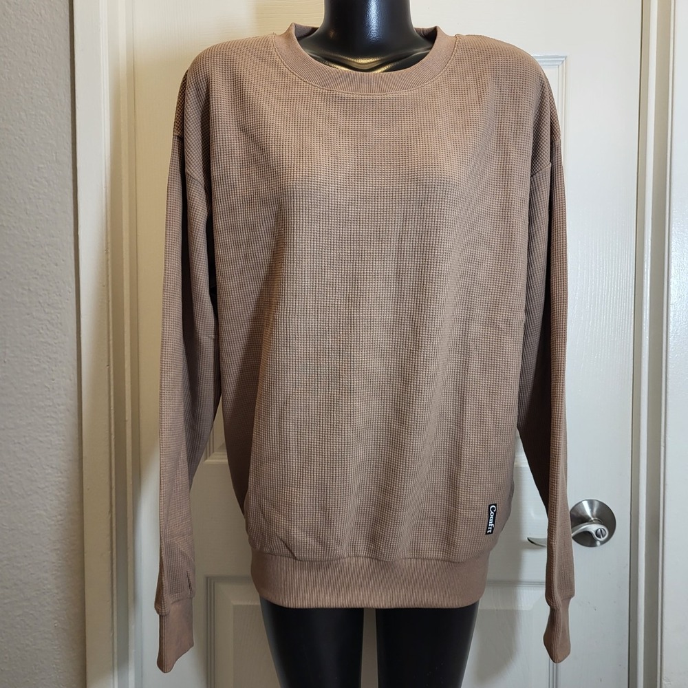 Comfrt Waffle Long Sleeve Shirt Truffle Brown Comfort Size Small- Brand new!